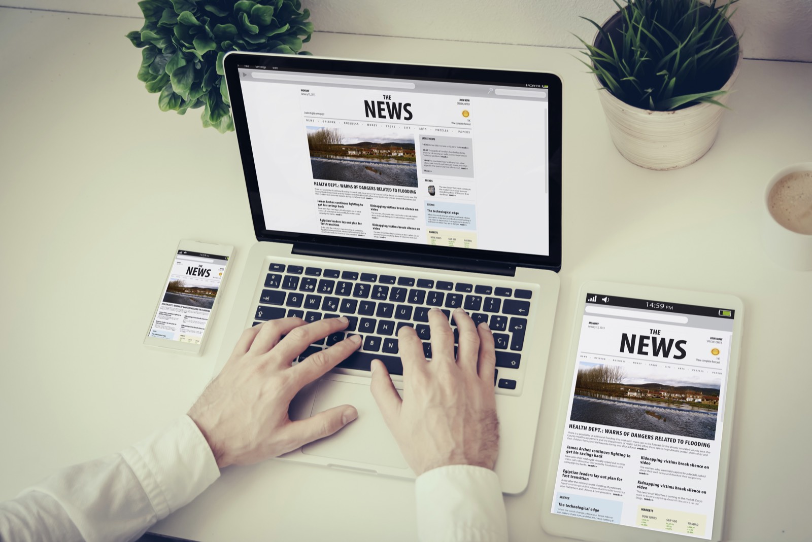 News publication workflow on desktop and mobile devices